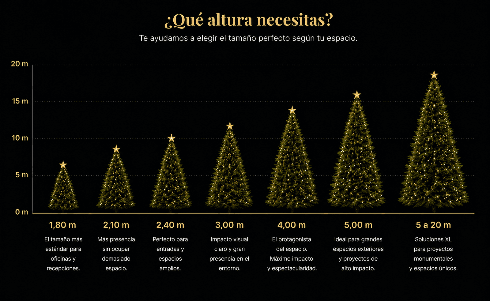 ¿Qué altura necesitas? Comparativa de tamaños de árboles de Navidad: desde 1,80 m hasta 5 a 20 m