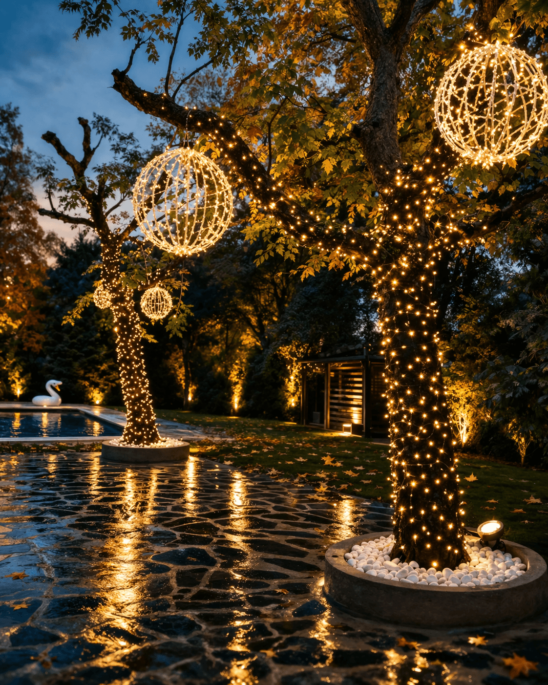 Estructuras y guirnaldas luminosas navideñas